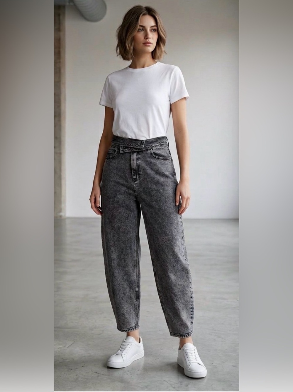 Scotch & Soda "The Tide" High-Waist Balloon Leg Jeans – Grey Acid Wash 31/32